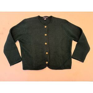 Vintage Eagles Eye 100% Boiled Wool Green Cardigan Jacket w/ Button Decor Med